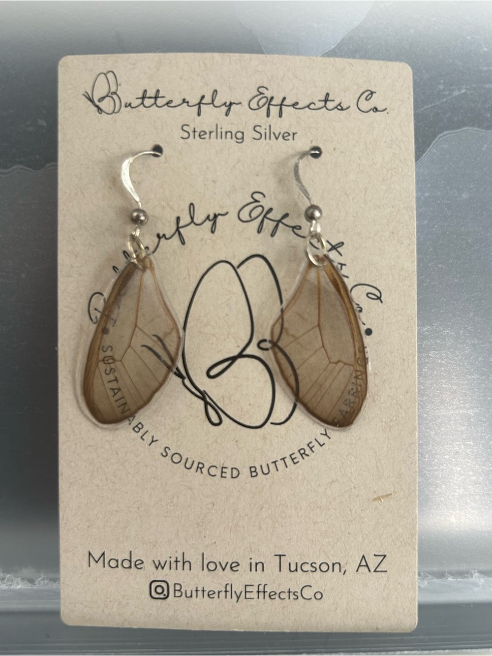 Sterling Silver Brown Butterfly Wing Earrings